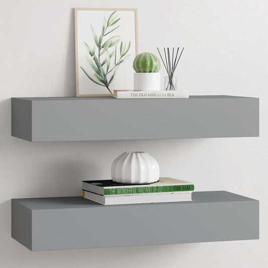 Vägghylla Grå Vegglåda 2 st 60x23,5x10 cm MDF
