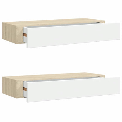 Vägghylla Vit och Ek 2 st 60x23,5x10 cm MDF