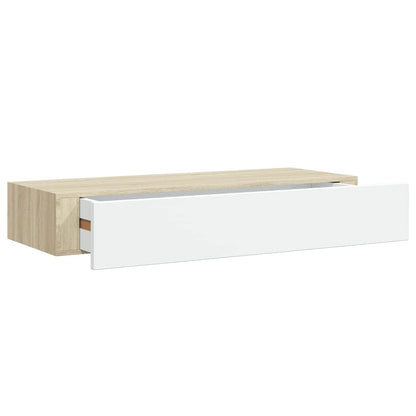 Vägghylla Vit och Ek 2 st 60x23,5x10 cm MDF