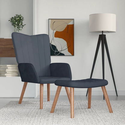 Fåtölj Mörkgrå Vilstol med fotpall sammet