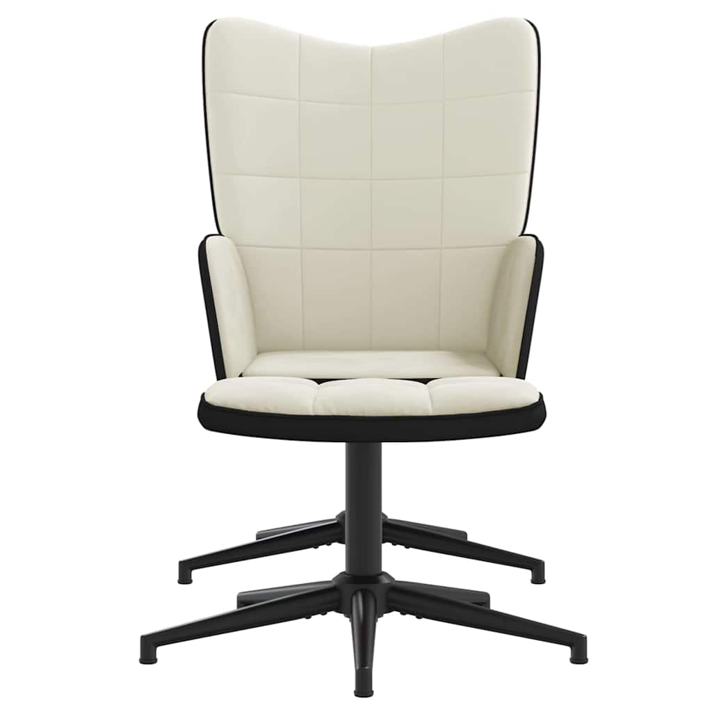 Fåtölj Gräddvit Vilstol med fotpall sammet och PVC