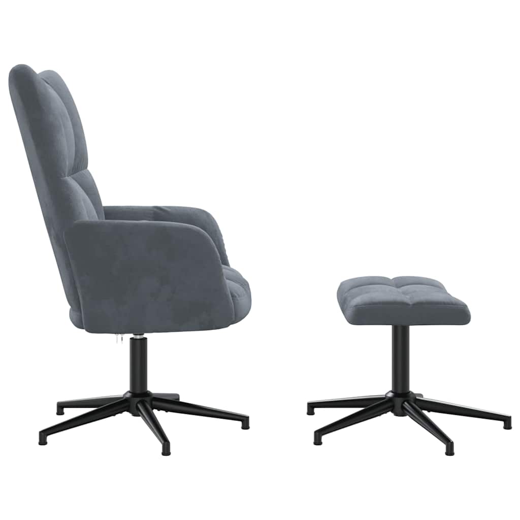 Fåtölj Mörkgrå Vilstol med fotpall sammet