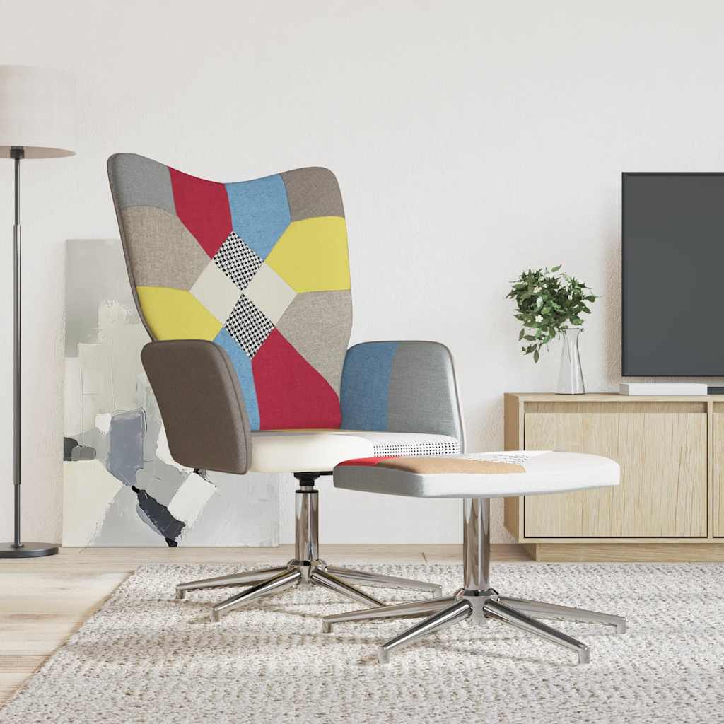 Fåtölj DIV. Vilstol med fotpall tyg lapptäcke