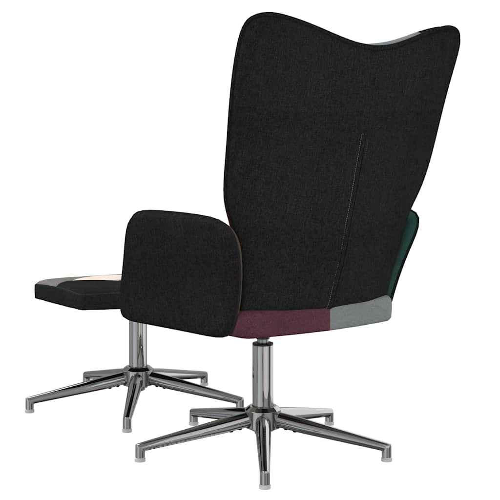 Fåtölj DIV. Vilstol med fotpall tyg lapptäcke