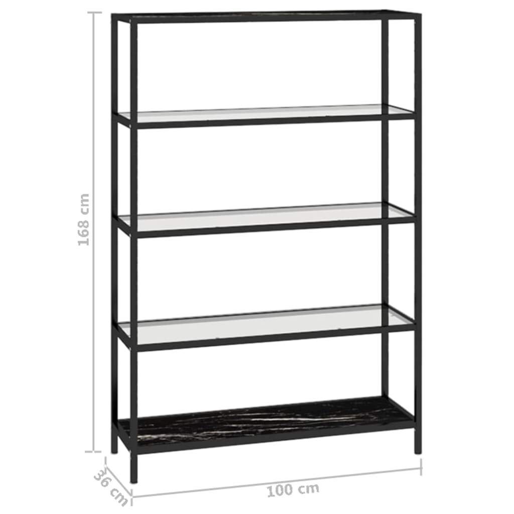 Hylla svart marmor och transparent 100x36x168 cm härdat glas