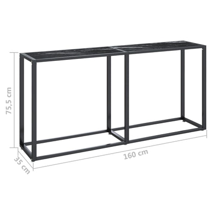 Avlastningsbord Konsollbord DIV. Svart marmor 160x35x75,5 cm härdat glas