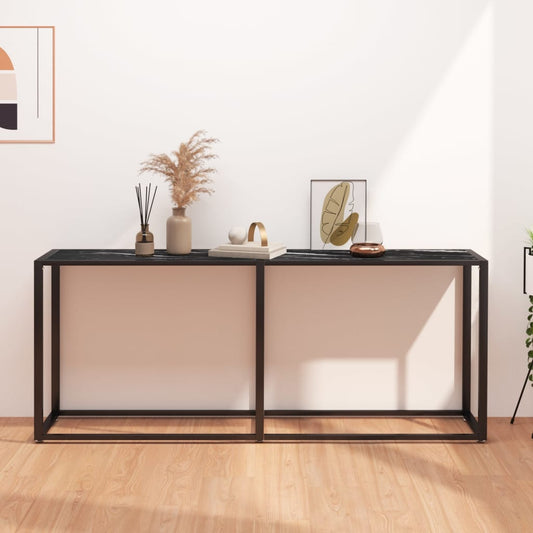 Avlastningsbord Konsollbord DIV. Svart marmor 180x35x75,5 cm härdat glas