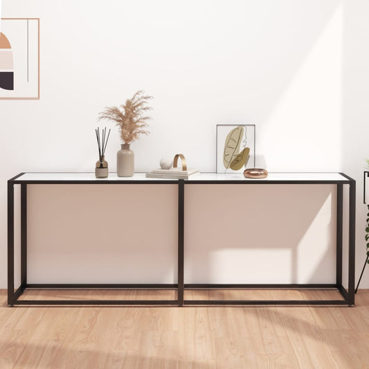 Avlastningsbord Konsollbord DIV. Vit marmor 200x35x75,5 cm härdat glas