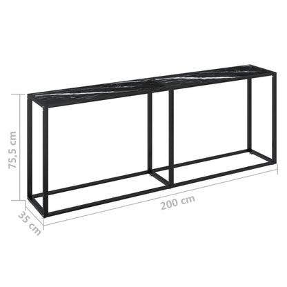 Avlastningsbord Konsollbord DIV. Svart marmor 200x35x75,5 cm härdat glas