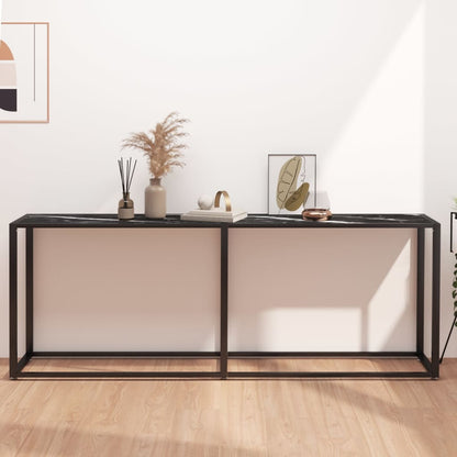 Avlastningsbord Konsollbord DIV. Svart marmor 200x35x75,5 cm härdat glas