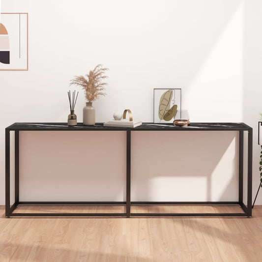 Avlastningsbord Konsollbord DIV. Svart marmor 200x35x75,5 cm härdat glas