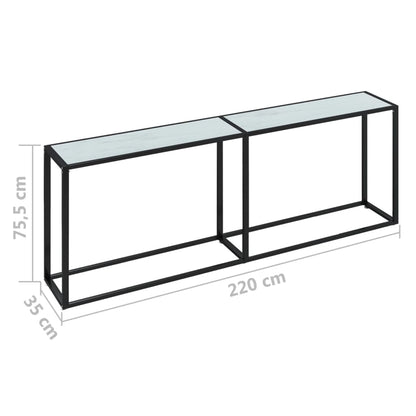 Avlastningsbord Konsollbord DIV. Vit marmor 220x35x75,5 cm härdat glas