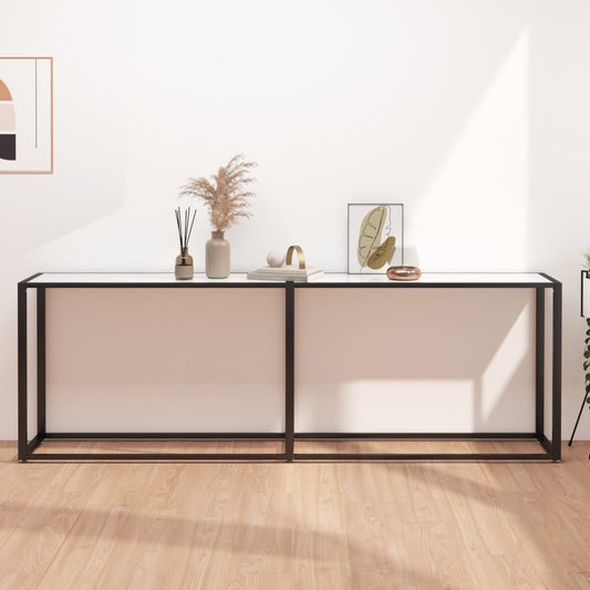 Avlastningsbord Konsollbord DIV. Vit marmor 220x35x75,5 cm härdat glas