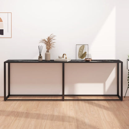 Avlastningsbord Konsollbord DIV. Svart marmor 220x35x75,5 cm härdat glas