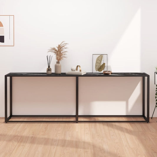 Avlastningsbord Konsollbord DIV. Svart marmor 220x35x75,5 cm härdat glas