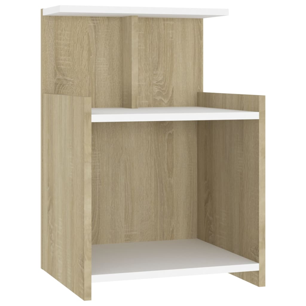 Sängbord 2 st vit och sonoma-ek 40x35x60 cm konstruerat trä