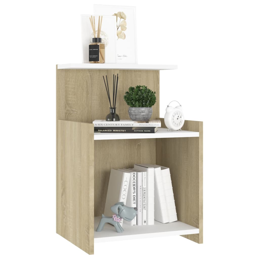 Sängbord 2 st vit och sonoma-ek 40x35x60 cm konstruerat trä