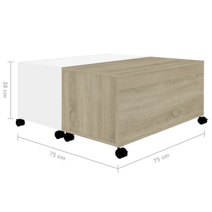 Soffbord Vit och Sonoma Ek 75x75x38 cm