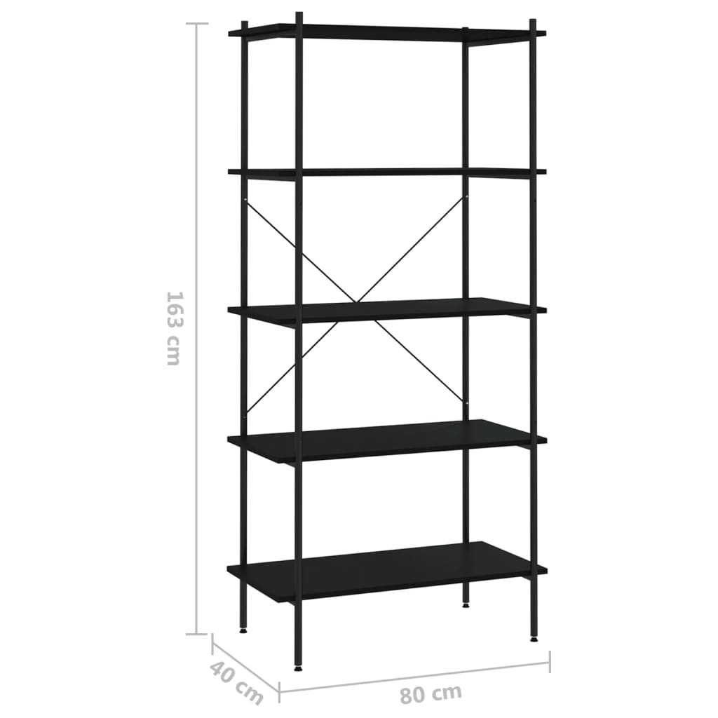 Hyllenhet med 5 hyllplan svart 80x40x163 cm