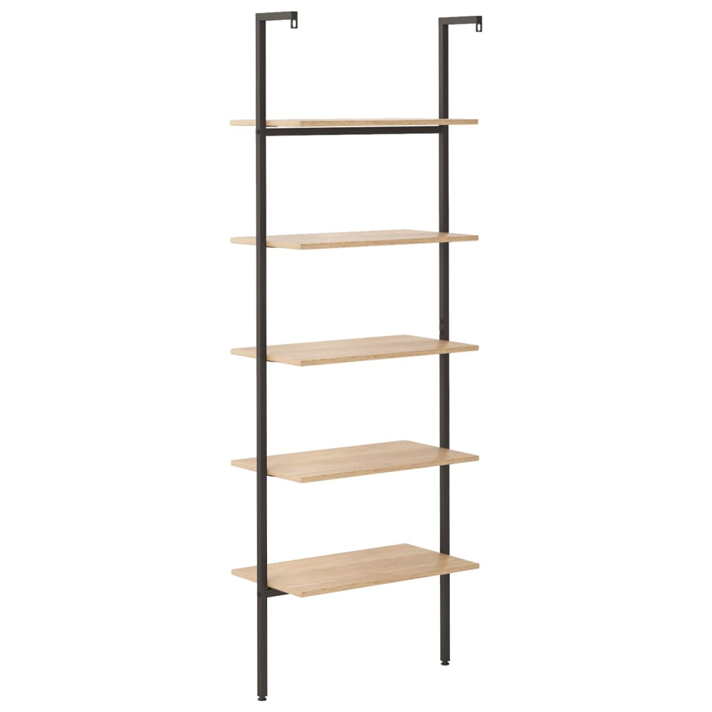 Hylla 5 hyllplan ljusbrun och svart 64x35x185 cm