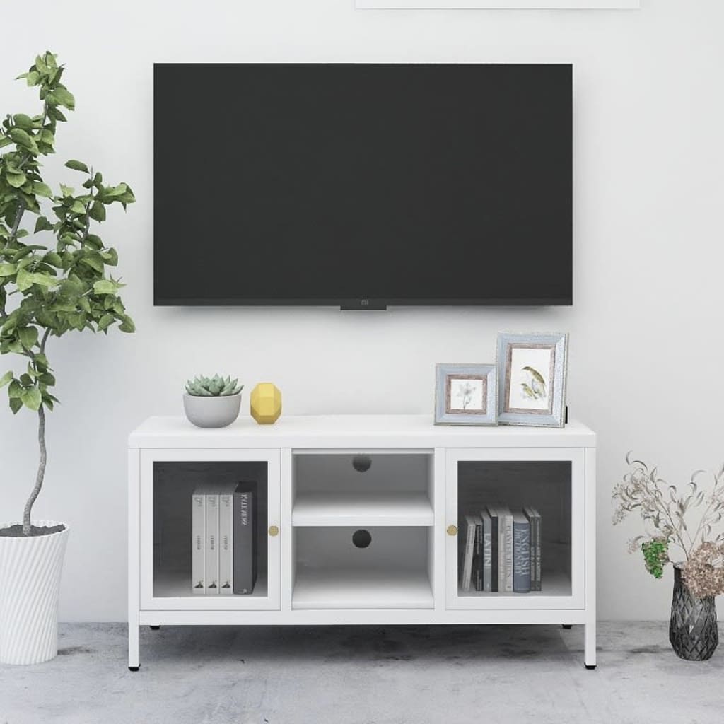 TV-Möbel DIV. TV-Bänk Vit 105x35x52 cm stål och glas