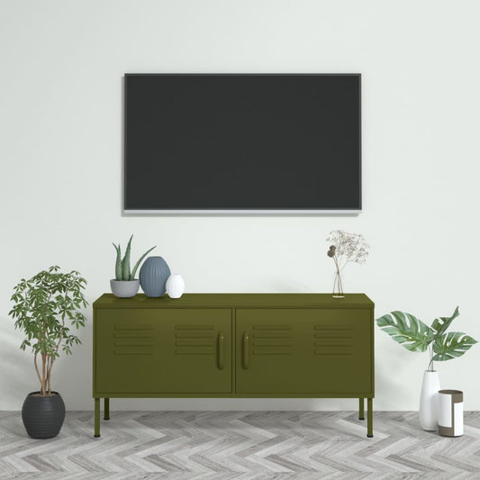 TV-Möbel DIV. TV-Bänk olivgrön 105x35x50 cm stål