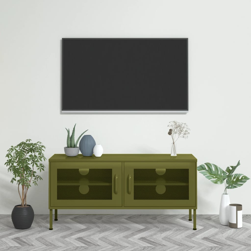 TV-Möbel DIV. TV-Bänk olivgrön 105x35x50 cm stål