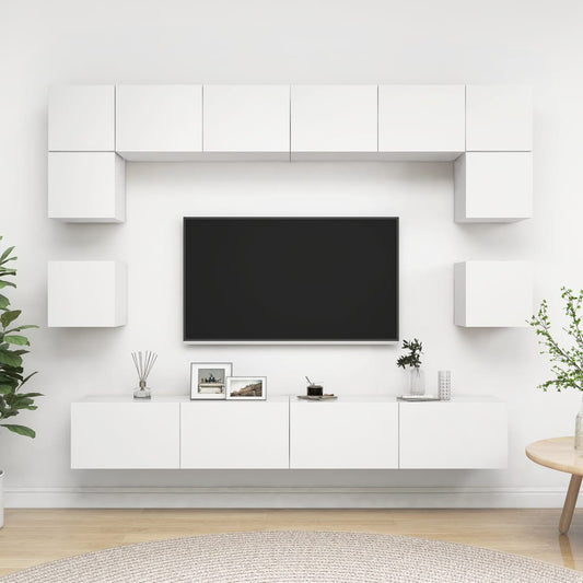 Tv-skåp 8 delar vit konstruerat trä