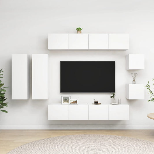 Tv-skåp 8 delar vit konstruerat trä