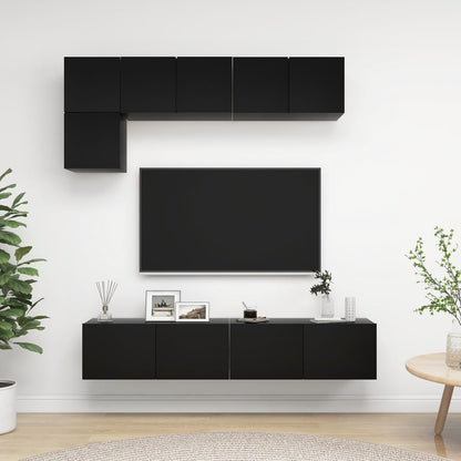 TV-skåp set 5 delar svart konstruerat trä