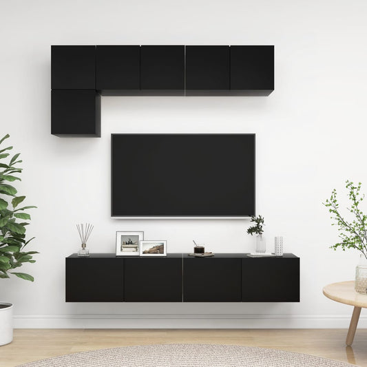 TV-skåp set 5 delar svart konstruerat trä