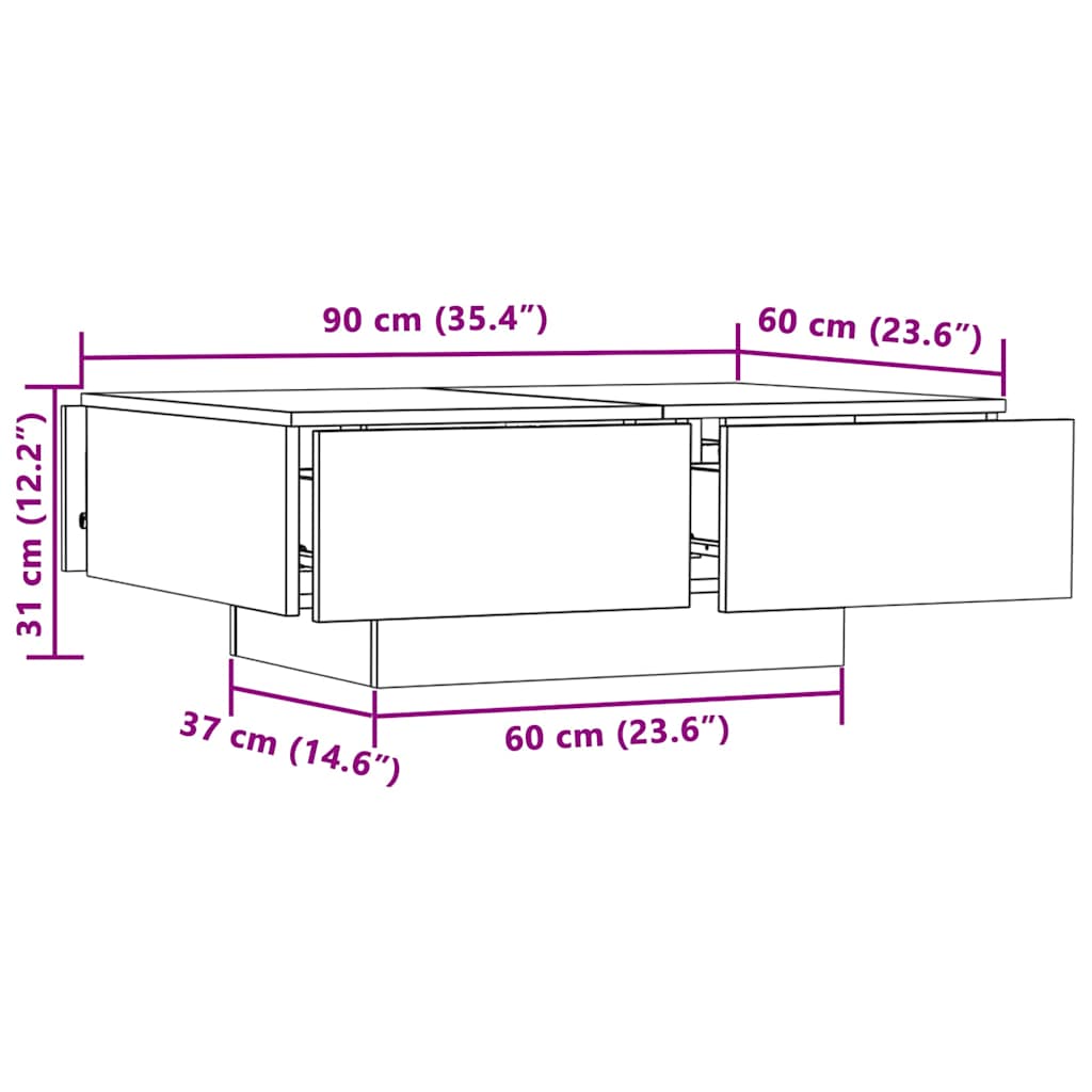 Soffbord Sonoma Ek 90x60x31 cm