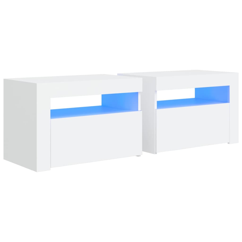 Sängbord med LEDs 2 st vit 60x35x40 cm