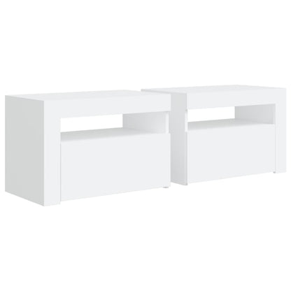 Sängbord med LEDs 2 st vit 60x35x40 cm