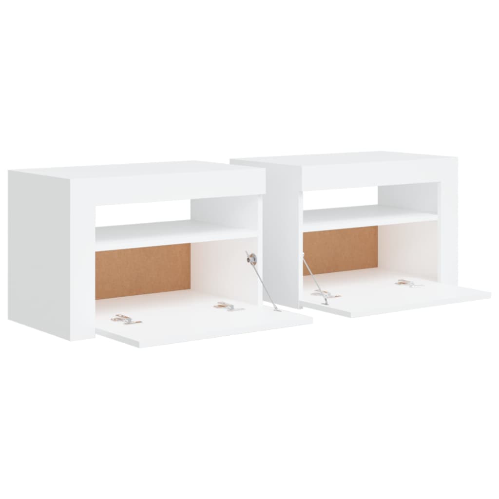 Sängbord med LEDs 2 st vit 60x35x40 cm