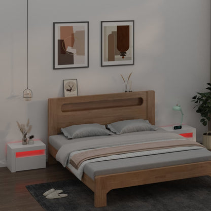 Sängbord med LEDs 2 st vit 60x35x40 cm