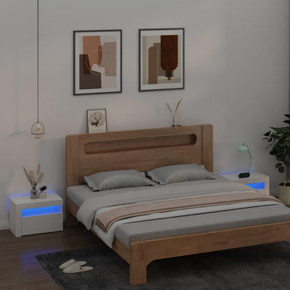 Sängbord med LEDs 2 st vit 60x35x40 cm