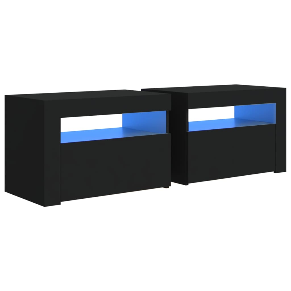 Sängbord med LEDs 2 st Svart 60x35x40 cm