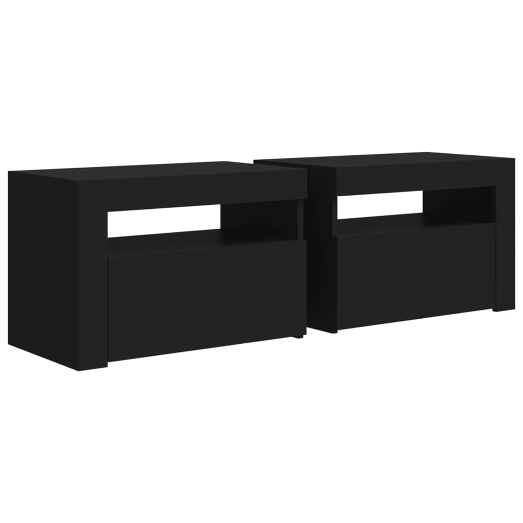 Sängbord med LEDs 2 st Svart 60x35x40 cm