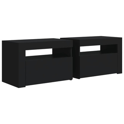 Sängbord med LEDs 2 st Svart 60x35x40 cm