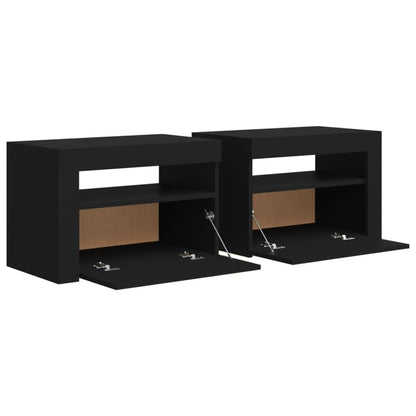 Sängbord med LEDs 2 st Svart 60x35x40 cm