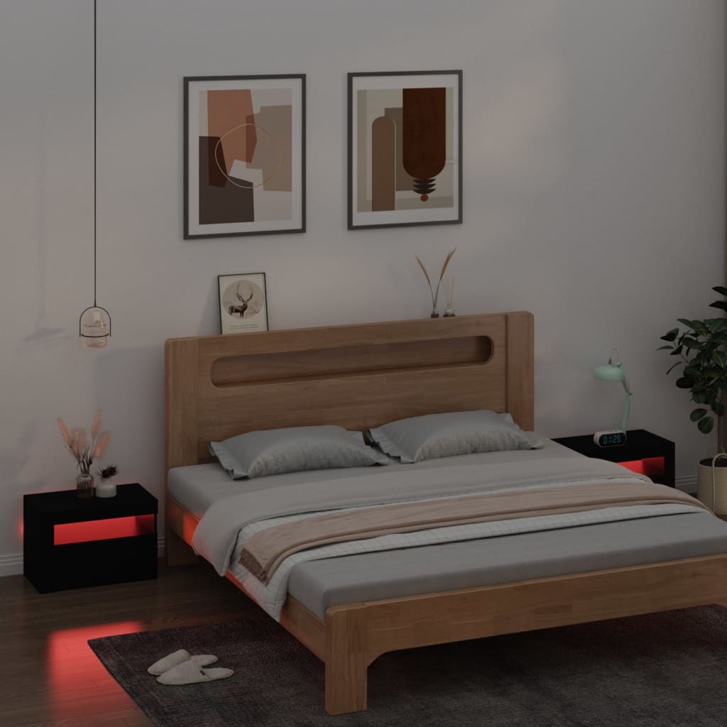 Sängbord med LEDs 2 st Svart 60x35x40 cm