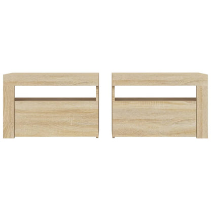 Sängbord 2 st med LED-belysning Sonoma ek 60x35x40 cm