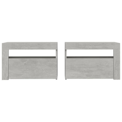 Sängbord 2 st med LED-belysning Betonggrå 60x35x40 cm