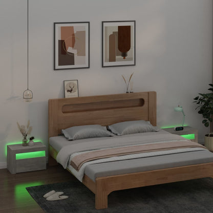 Sängbord 2 st med LED-belysning Betonggrå 60x35x40 cm