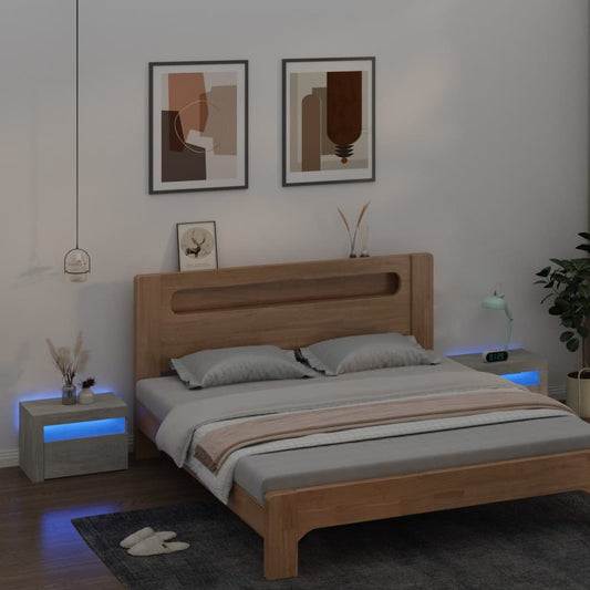 Sängbord 2 st med LED-belysning Betonggrå 60x35x40 cm