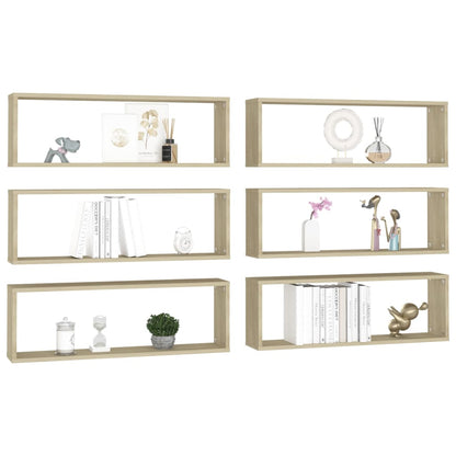 Vägghylla kubformad 6 st sonoma-ek 80x15x26,5cm konstruerat trä