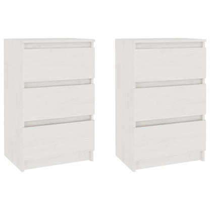 Sängbord 2 st vit 40x29,5x64 cm massiv furu