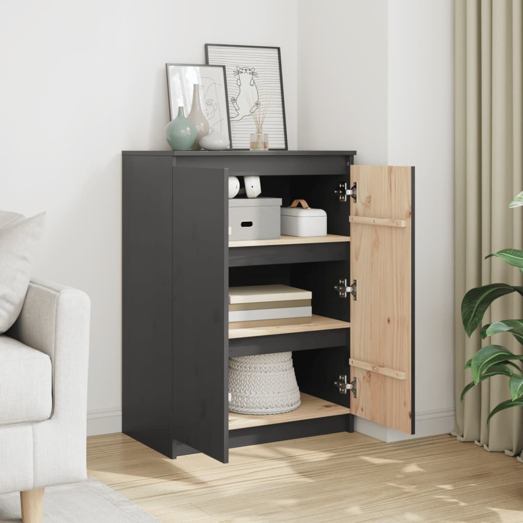 Skänk Trä Grå 60x36x84 cm massiv furu