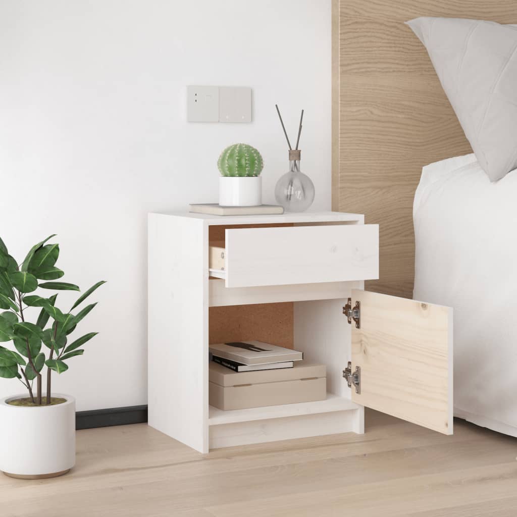 Sängbord 2 st vit 40x31x50 cm massivt furu